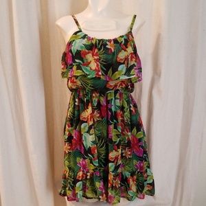 Bongo Mini Ruffled Summer Dress Black Floral Small